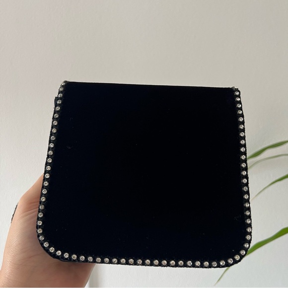 Vintage Evening Purse Black Velvet Rhinestone and Satin Crossbody Bag - Picture 7 of 13